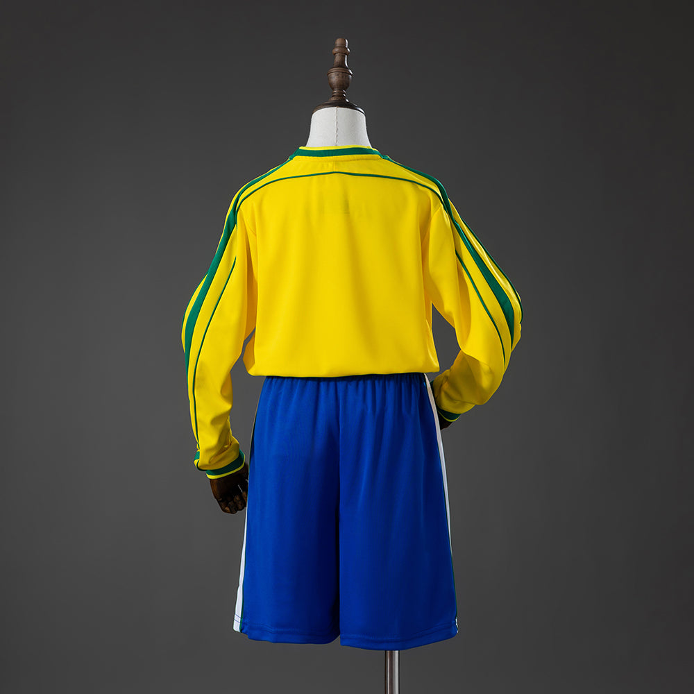 Brazil 1998 Home Retro Long Sleeve Kids Kit Jersey