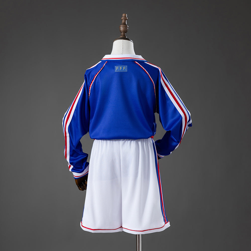 France 1998 Home Retro Long Sleeve Kids Kit Jersey