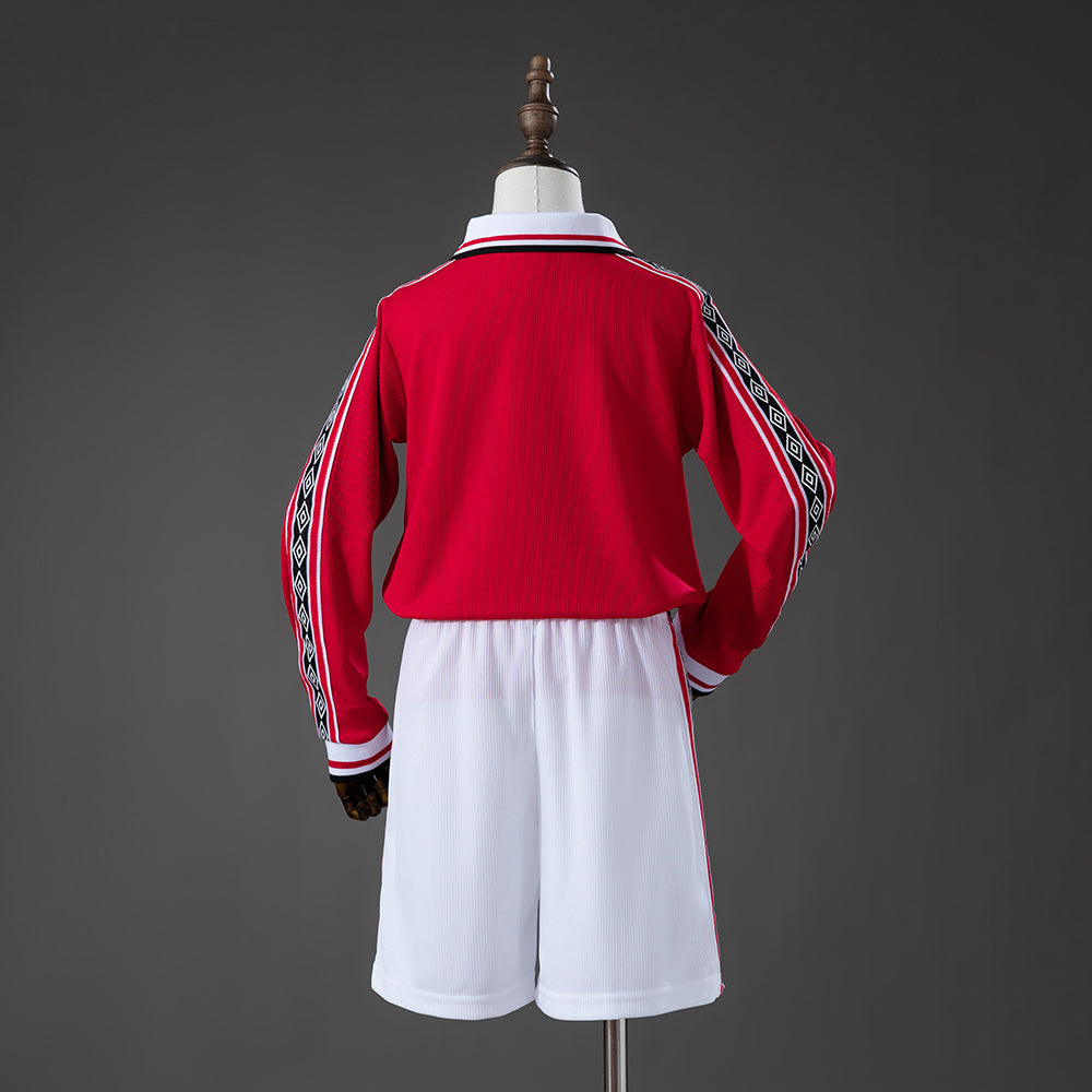 Man United 98/99 Home Retro Long Sleeve Kids Kit Jersey
