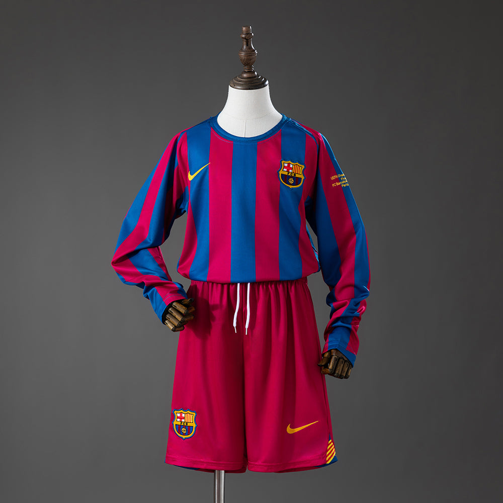 Barcelona 05/06 Home (UEFA Champions League) Retro Long Sleeve Kids Kit Jersey