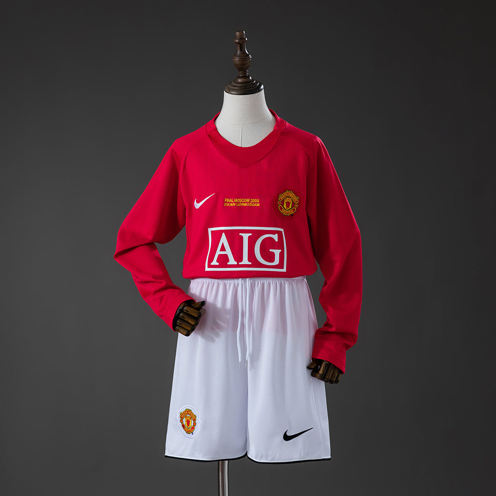 Man United 07/08 Home Retro Long Sleeve Kids Kit Jersey