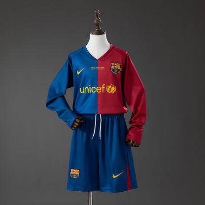 Barcelona 08/09 Home Retro Long Sleeve Kids Kit Jersey